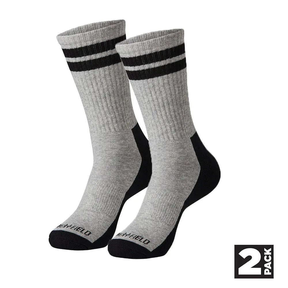 Hammer + Field Crew Stripe Socks 2x Pack - Light Grey Marle